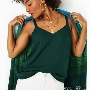 Lilly Pulitzer Nadia Satin Cami Drapey Tank Top Evergreen Lined 00 (Fits XXS/XS)